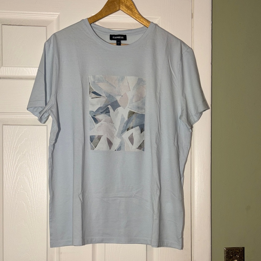 Express Light Blue Abstract Tee - image 1